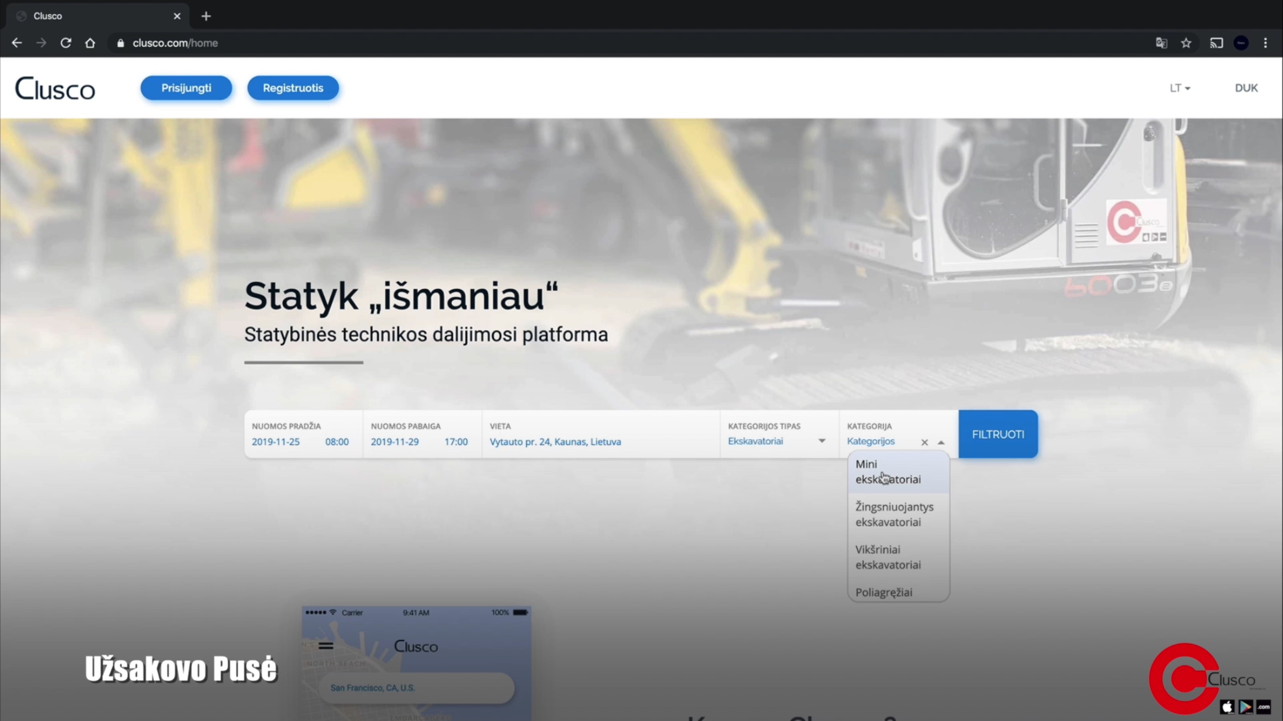Original Clusco equipment marketplace interface and product search